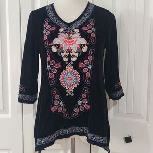 Velvet Boho Floral Embroidererd Top